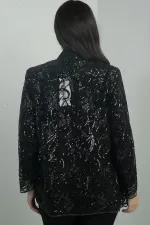 Kadın Pullu Tül Ceket Likralı Uzun Kol Bluz Büyük Beden 2'li Takım