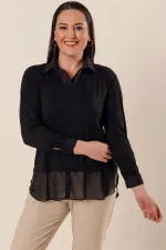 Şifon Detaylı Gömlek Yaka Rahat Kesim Büyük Beden Bluz