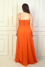 Robe longue en mousseline doublée, à bretelles et drapée sur le devant, grande taille, pour femme