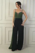 Women's Strappy Jumpsuit with Beaded Details and Chiffon Crepe Top