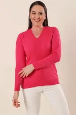 V-Neck Hole Detail Plus Size Acrylic Sweater
