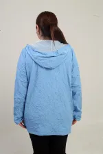 Kadın Kapüşonlu File Detaylı Astarlı Önü Fermuarlı Cepli Büyük Beden Yağmurluk