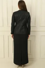 Robe longue en crêpe avec col et doublure ornés, veste à sequins, ensemble 2 pièces grande taille