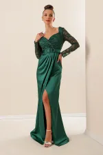 Double-Breasted, Waist Belted, Lined, Glitter Detailed Tulle Sleeveless Mini Satin Dress