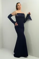 Women's Strapless, Sleeveless, Interlining, and Lined Crepe Long Evening Dress