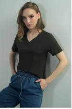 Women's V-Neck Short-Sleeve Blouse with Slit
