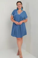 Kadın Yaka-Kol Zigzag Şerit Detaylı Büyük Beden Elbise