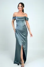 Robe longue en satin à bretelles, doublée et à armatures, manches basses et sans bretelles, pour femme