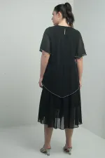 Robe midi en mousseline doublée à manches courtes à volants pour femme, grande taille, ornée de pierres