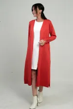 Gilet long pour femme avec manches boutonnées, poches et fentes latérales