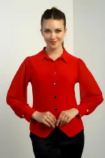 Chemise à manches longues en mousseline boutonnée sur le devant pour femme