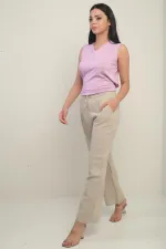 Women's Muslin Palazzo Pants with Elastic Waist and Pockets