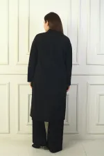 Women's Plus Size Crepe Cardigan with Fur Pockets and Side Slits