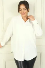 Women's Button-Front Long Sleeve Crepe Shirt