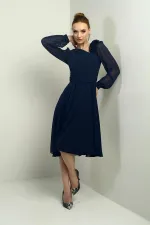 Robe midi en mousseline doublée à manches longues et détails floraux pour femme