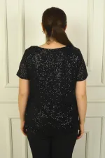 Kadın Degaje Yaka Astarlı Pulpayet Büyük Beden Bluz