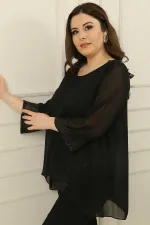 Kadın Yaka Manşeti Ve İçi Pulpayet Büyük Beden Şifon Bluz