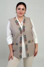 Gilet court en maille pour femme grande taille, à motif floral et poche