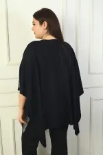 Poncho grande taille pour femme orné de pierres sur les côtés