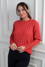 Chemisier à manches boutonnées pour femme, en maille côtelée