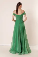 Strappy, Dropped Sleeve, Lined, Wide-Sized, Long, Glittery Dress