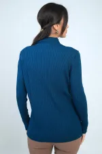 Pull à col roulé pour femme, manches côtelées, boutons décoratifs