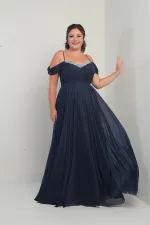 Women's Stone Embellished Strapless Neckline Strappy Off-Shoulder Glittery Long BB Dress