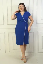 Women's Wrap Neck Half-Moon Sleeve Embellished Front Slit BB Dress