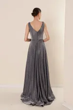 Thick Straps Lined Mini Plaid Wide Body Glittery Long Dress