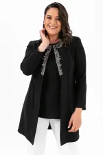 Yakası Taşlı İçi Atletli Büyük Beden Ceket Takım