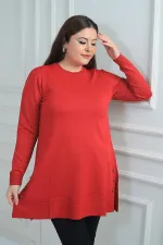 Blouse tunique tricotée grande taille pour femme, avec boutons et fentes latérales