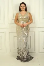 Robe de soirée longue à sequins BB doublée avec manches à pompons perlés