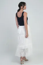 Kadın Beli Lastikli Astarlı Çiçekli Tül Etek