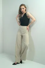 Pantalon palazzo taille haute en crêpe scuba pour femme