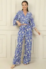 Front and Back V-Neck Crop Top, Elastic Waistband, Pocketed Palazzo Pants, Floral 2-Piece Set