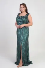 Women's Square Neck Lined Sequin Plus Size Long Dress