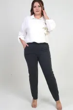 Pantalon grande taille pour femme, taille élastique, poches latérales, entièrement en Lycra, jambes renforcées, coupe classique, grandes tailles
