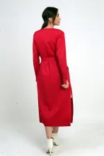 Gilet long pour femme avec manches boutonnées, poches et fentes latérales