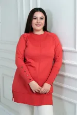 Women's Cold Yarn Plus Size Tunic Blouse with Buttoned Sleeves