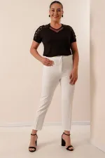 Pantalon grande taille avec taille élastique et tissu extensible
