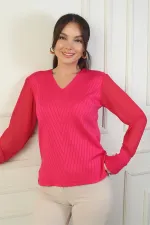 Pull sans manches en mousseline à col en V pour femme
