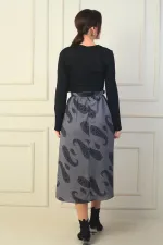 Kadın Beli Kemerli Eteği Şal Desenli Astarlı Elbise