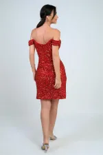 Robe courte doublée à encolure Madonna pour femme, ornée d'un nœud et de sequins sous armatures