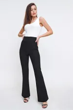 Pantalon espagnol taille haute, à poches, extensible et à jambes larges