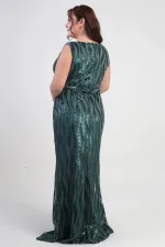 Women's Square Neck Lined Sequin Plus Size Long Dress