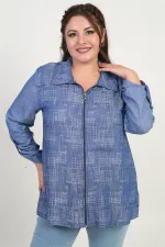 Veste grande taille pour femme avec manches repliées et fermeture éclair sur le devant