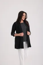 Sleeveless Polka Dot Blouse, Shawl Collar, Lycra Jacket, Plus Size Sandy 2-Piece Set