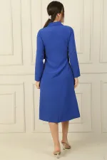 Long Crepe Jacket with Turn-Down Collar and Tie Waist