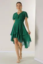 Short Front, Long Back, Lined, Ruffled, Layered Chiffon Dress