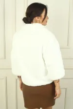 Kadın Tek Düğmeli Astarlı Baklava Desen Kürk Ceket